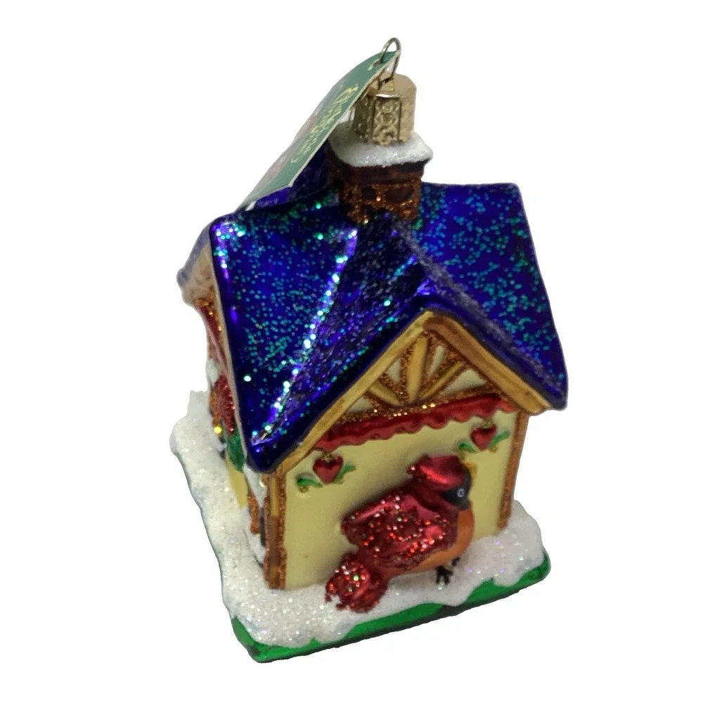 Old World Christmas Glass Ornament Cottage W/ Cardinals 